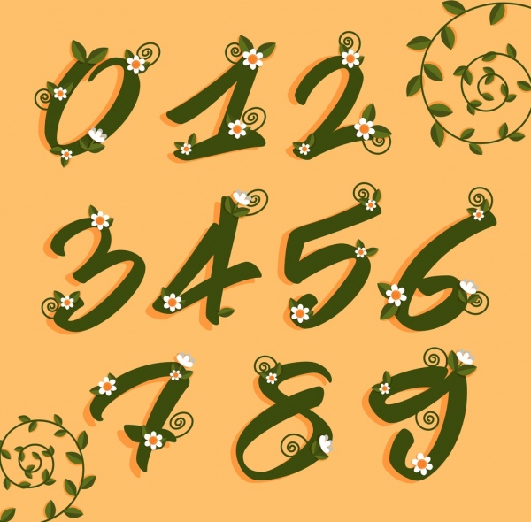 numbers backdrop italic design green leaf flowers decoration