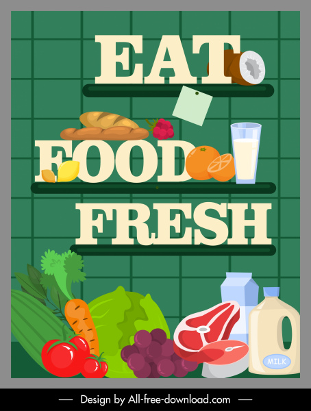 nutrition banner texts shelf healthy foods sketch
