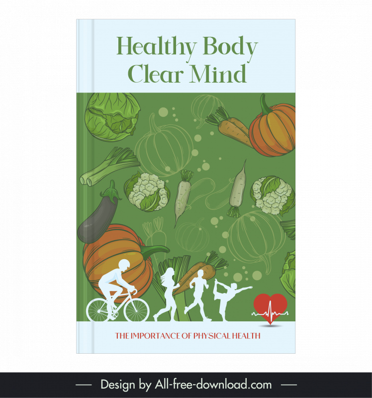 nutrition book cover template dynamic vegetable activities silhouette