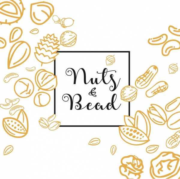 nuts beads background colored hand drawn outline