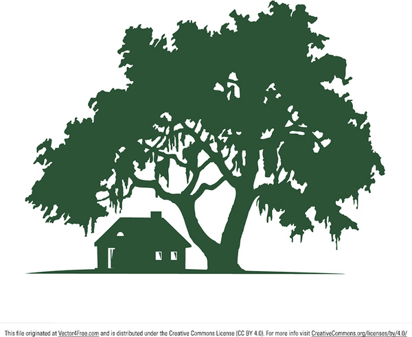 oak tree vector cabin silhouette vector 