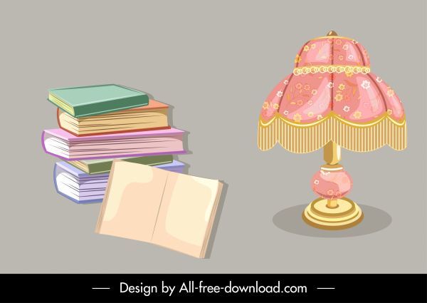 objects icons books stack lamp sketch 3d classic