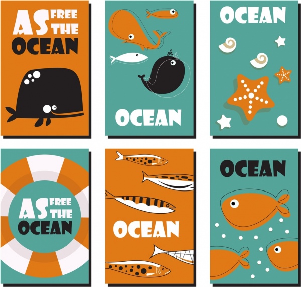 ocean banners sets classical colored flat design