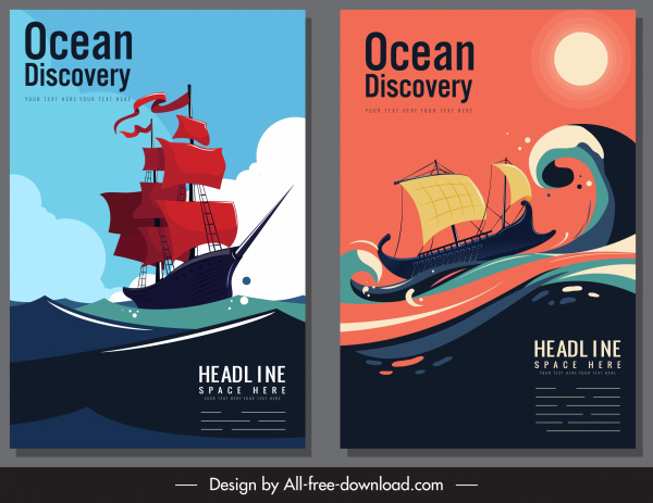 ocean discovery banner cruising sailing boat colorful decor