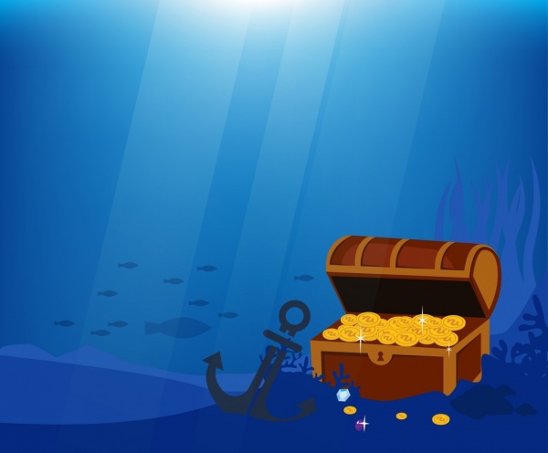 ocean treasure background dark blue design anchor icon