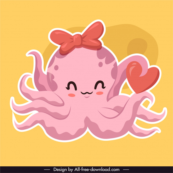 octopus icon love heart sketch cute cartoon character