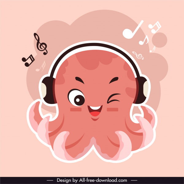 octopus icon music listening sketch cute stylized cartoon