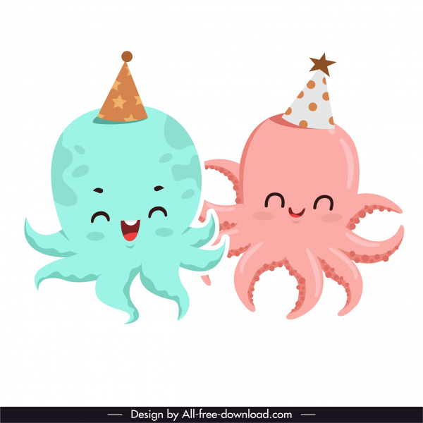 octopus icons cute stylized cartoon characters sketch