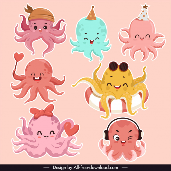 octopus icons cute stylized cartoon sketch