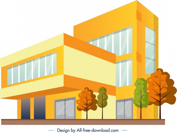 office building architecture sketch modern colored 3d design
