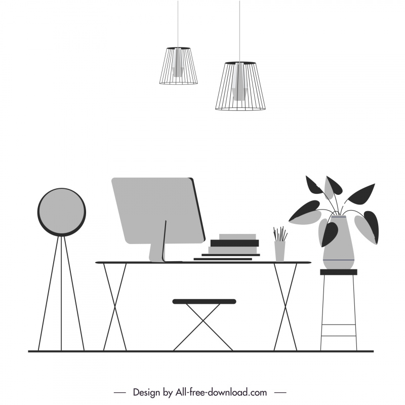  office furniture design elements modern flat simple outline