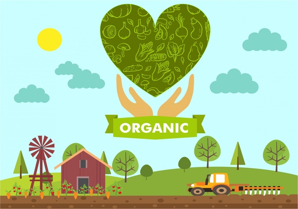 ogranic products banner symbol elements farm heart design