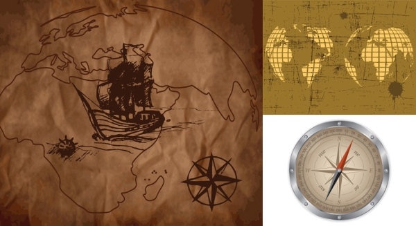 old map and compass vector