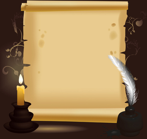 old paper scrolls and candle design vector