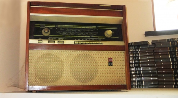 old radio and books