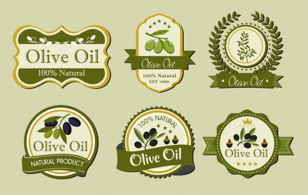 Olive oil label templates various green shapes isolation Vectors ...