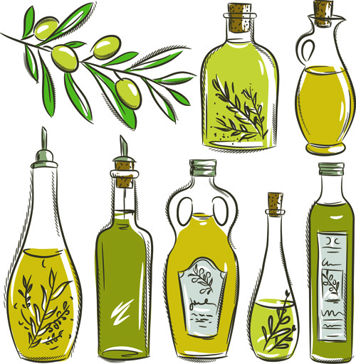 olives and olive oil hand drawn vector