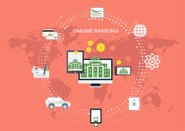 online banking infographic with icons and circle design 