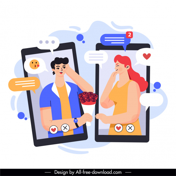online dating background smartphone love elements sketch