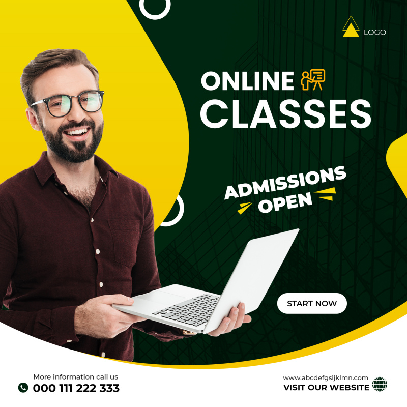 online education advertising template modern realistic man computer 