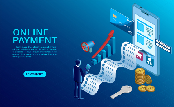 online payment with mobile protection of money in cellphone transactions modern flat design isometric illustration