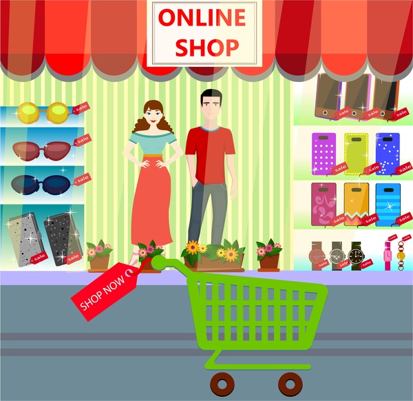 online shop concept design with store displaying goods