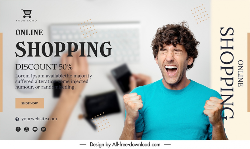 online shopping banner discount template dynamic excited man