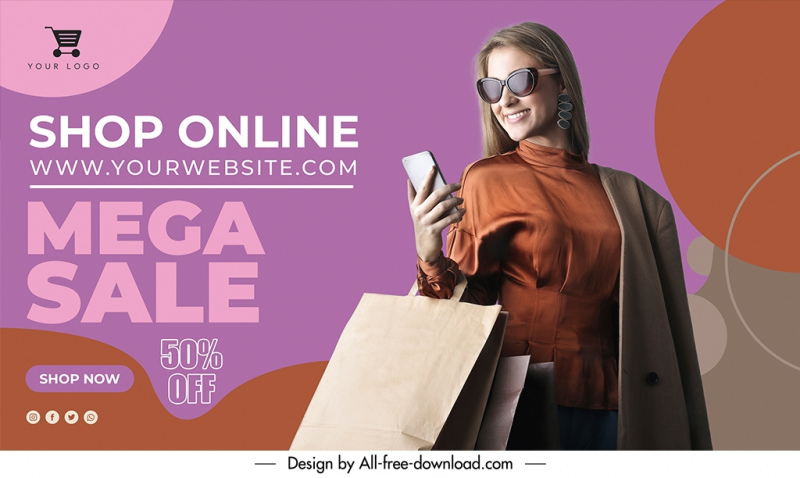 online shopping banner template elegant dynamic shopping woman  