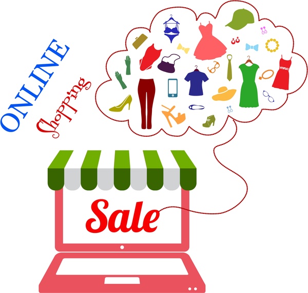 Download Online shopping concept with laptop and clothes icons Free ...