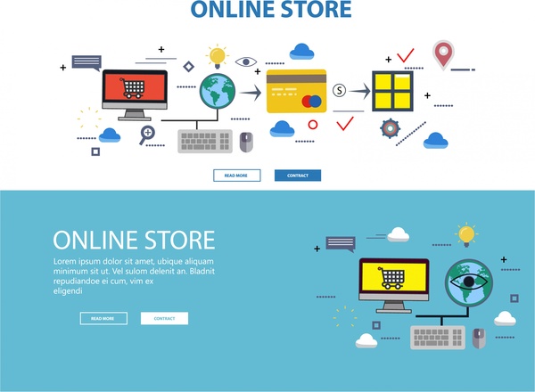 online store web design with infographic illustration 