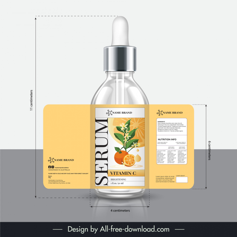 orange extract vitamin c serum packaging template modern elegant 