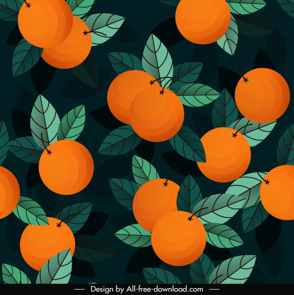 orange fruits pattern dark colored retro design