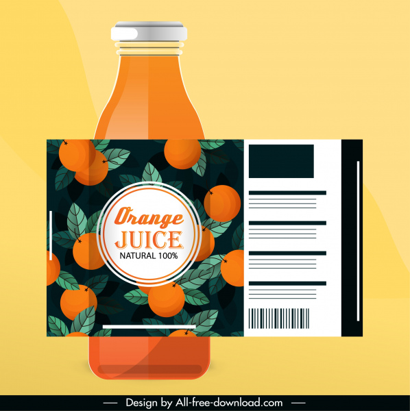 Orange juice label template colored classical fruits decor Vectors
