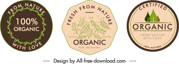 organic labels templates flat handdrawn leaves circle shapes