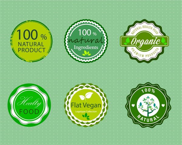 organic product promotion lables in green circles