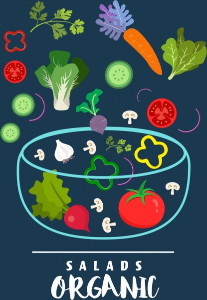 organic salad advertisement fresh vegetable bowl icons