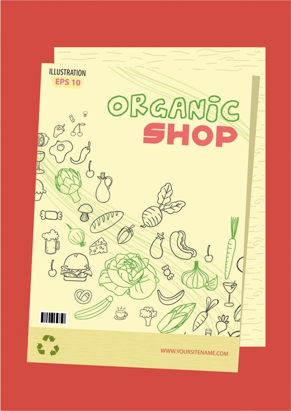 organic shop flyer design with products drawing