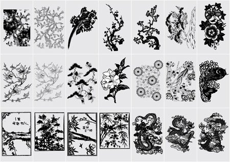 oriental symbols design elements black and white style
