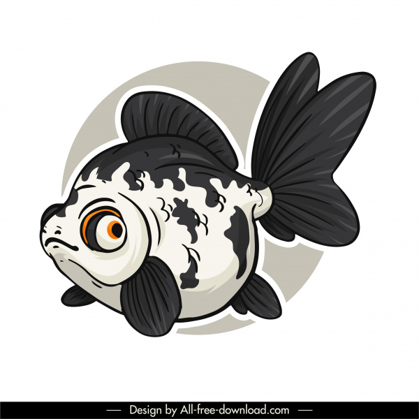 ornamental fish icon black white handdrawn sketch 