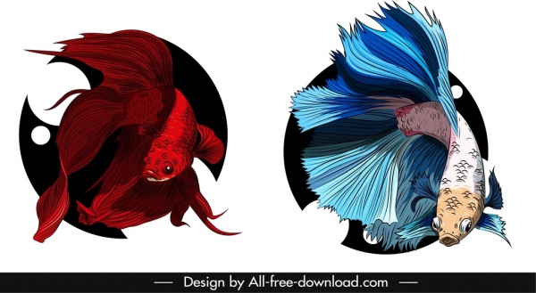 ornamental fish icons motley 3d design