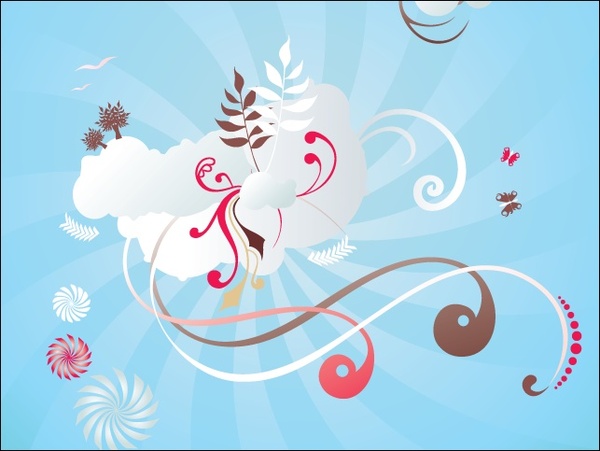 ornamental background design with colorful curves illustration
