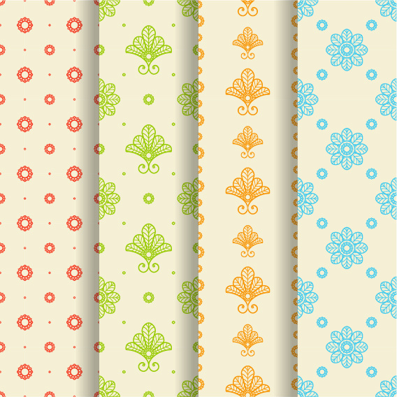 ornaments floral pattern seamless set vector