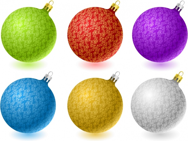 christmas bauble balls icons shiny colorful realistic design