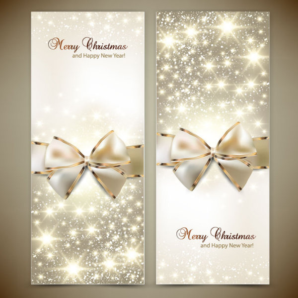 ornate christmas cards with bow vector 