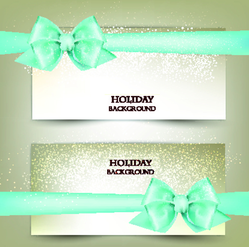ornate christmas cards with ribbon bow vector set