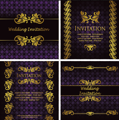 ornate gold ornament invitation card background vector