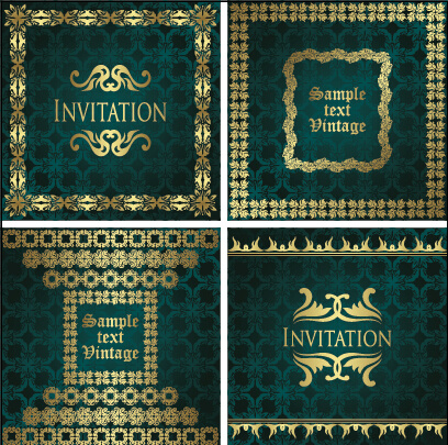 ornate gold ornament invitation card background vector