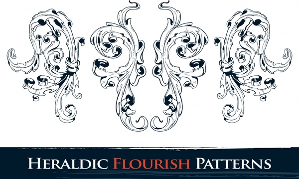 flora pattern design elements elegant retro curves sketch