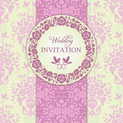 ornate pink floral wedding invitations vector 