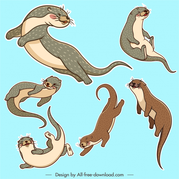 otter animals icons funny sketch handdrawn cartoon